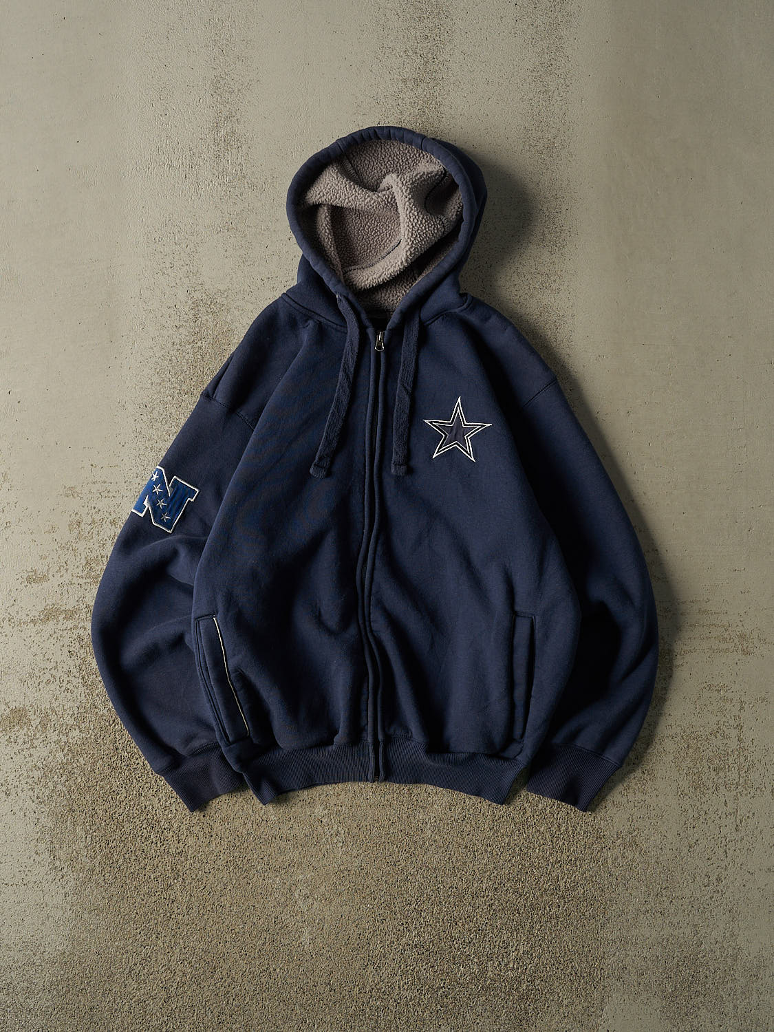 Vintage Y2K Navy Blue Dallas Cowboys Sherpa Lined Zip Up Hoodie (M/L)