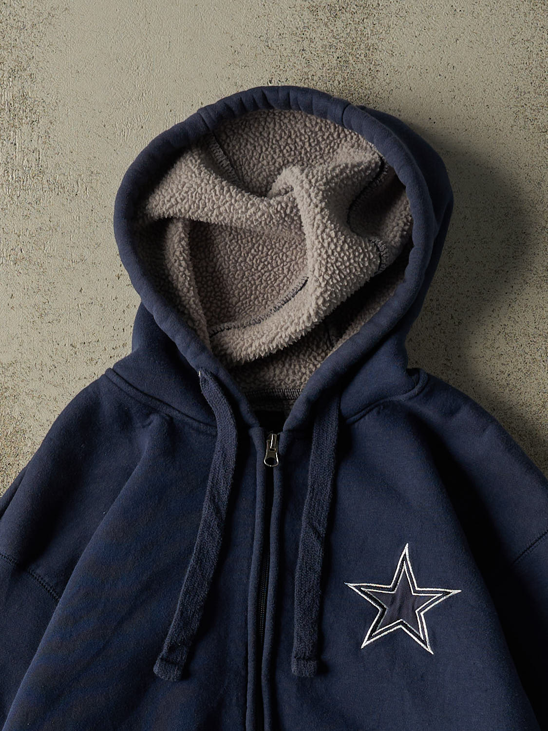 Vintage Y2K Navy Blue Dallas Cowboys Sherpa Lined Zip Up Hoodie (M/L)