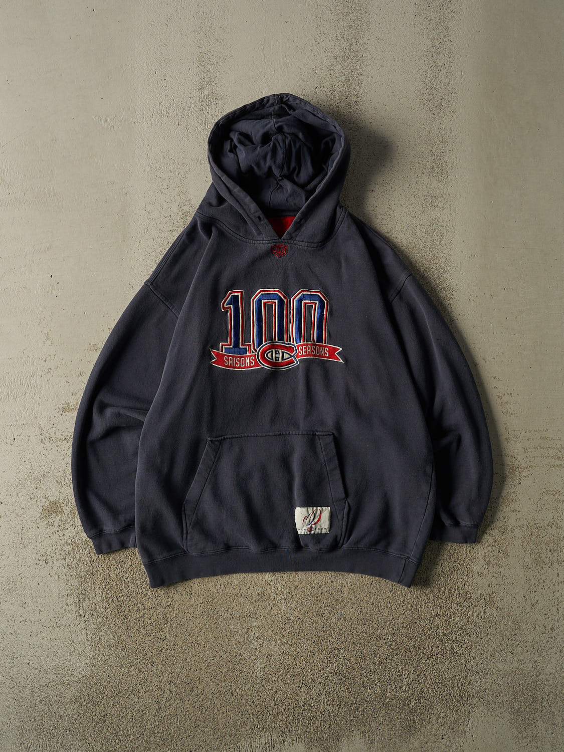 Vintage Y2K Navy Blue Montreal Canadiens 100th Season Embroidered Hoodie (XL)