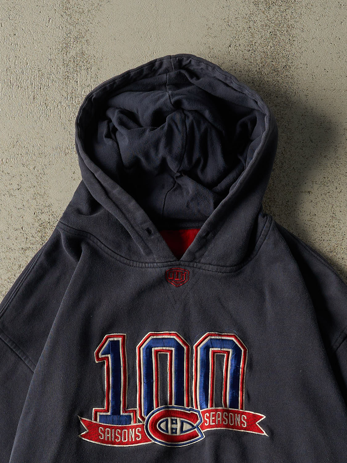 Vintage Y2K Navy Blue Montreal Canadiens 100th Season Embroidered Hoodie (XL)