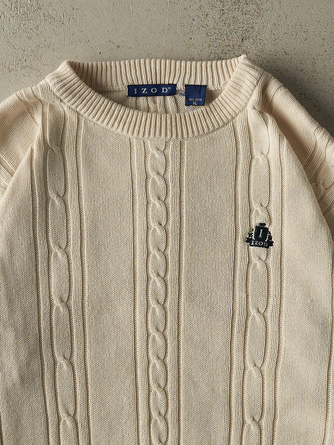 Vintage 90s Beige Izod Embroidered Cable Knit (XL/XXL)