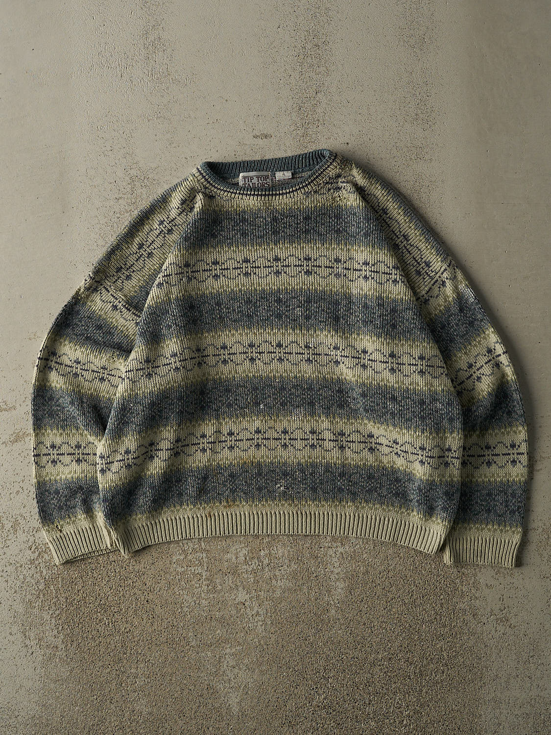 Vintage 80s Beige & Blue Patterned Pullover Boxy Knit (M/L)