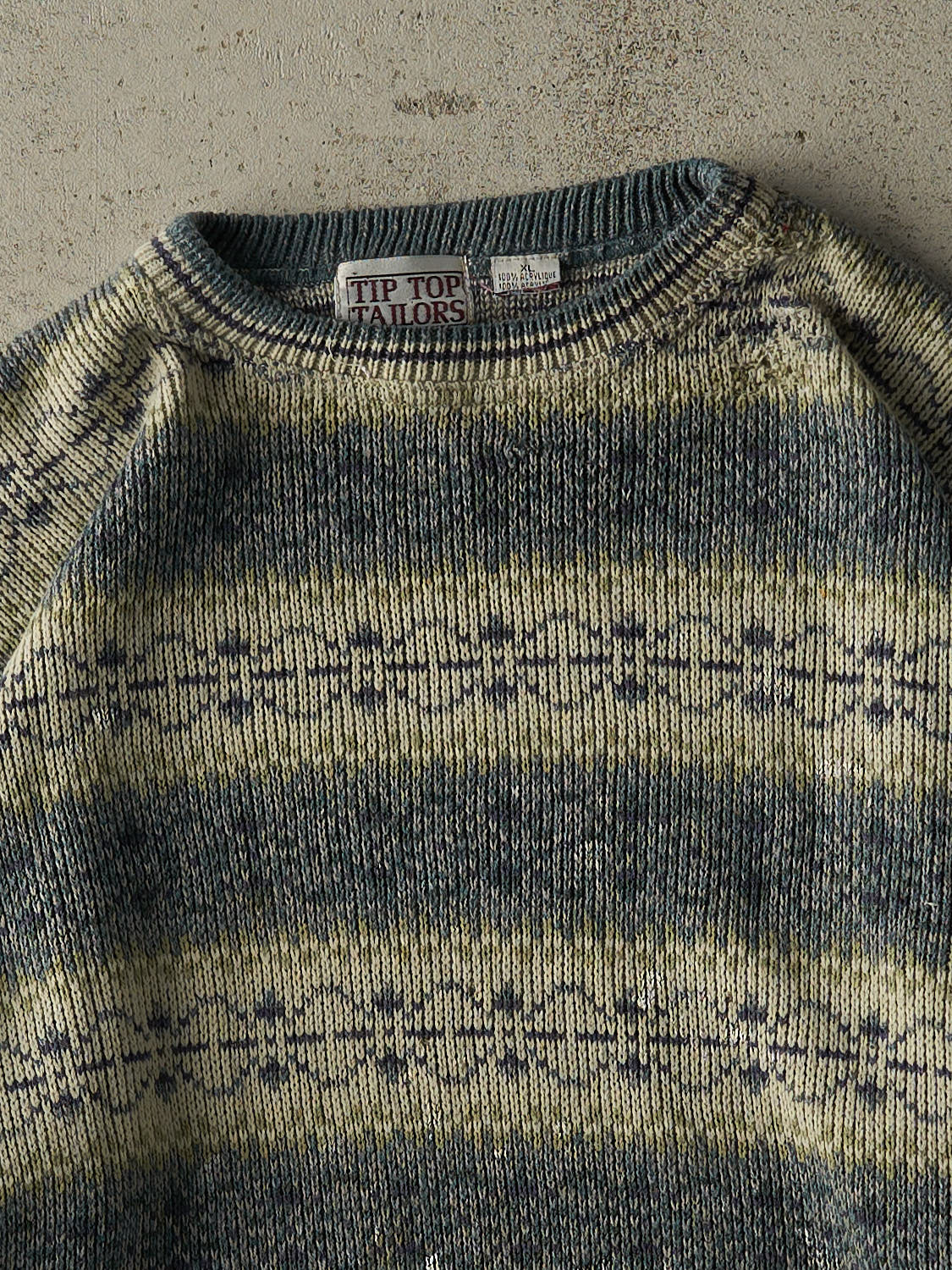 Vintage 80s Beige & Blue Patterned Pullover Boxy Knit (M/L)