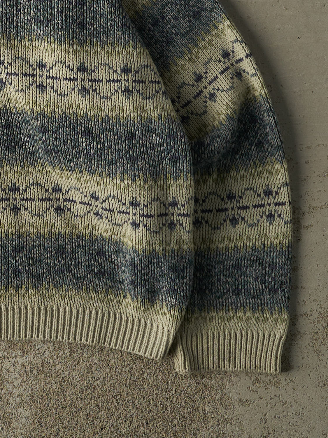 Vintage 80s Beige & Blue Patterned Pullover Boxy Knit (M/L)