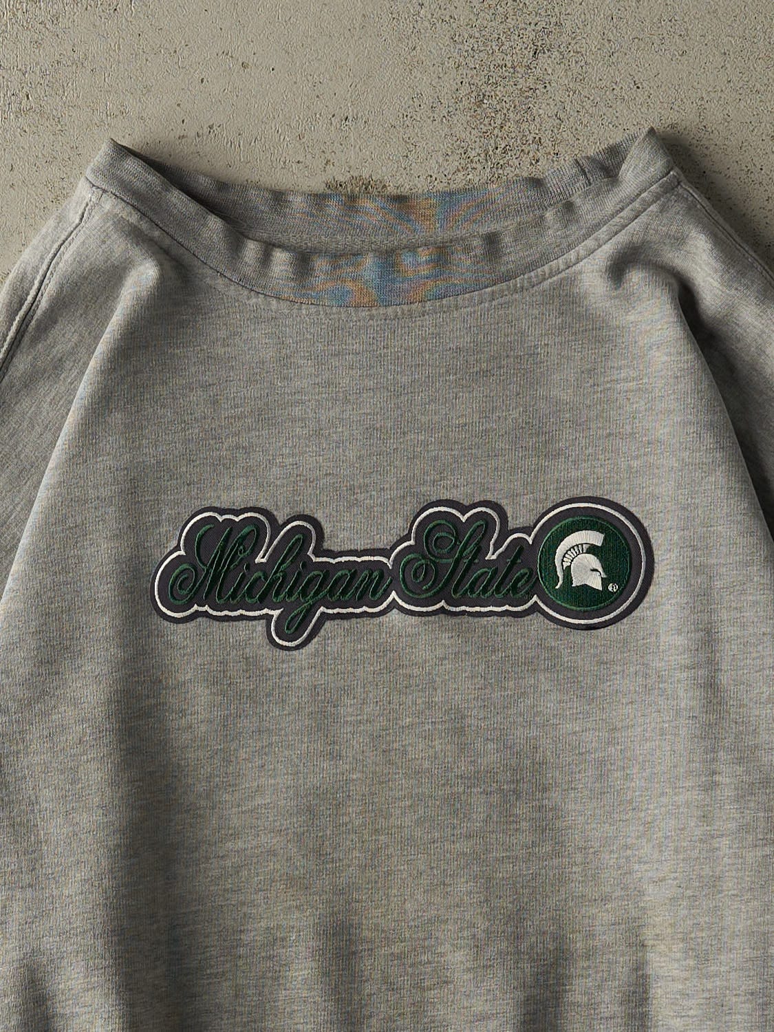 Vintage 90s Grey Michigan State University Embroidered Crewneck (XL)
