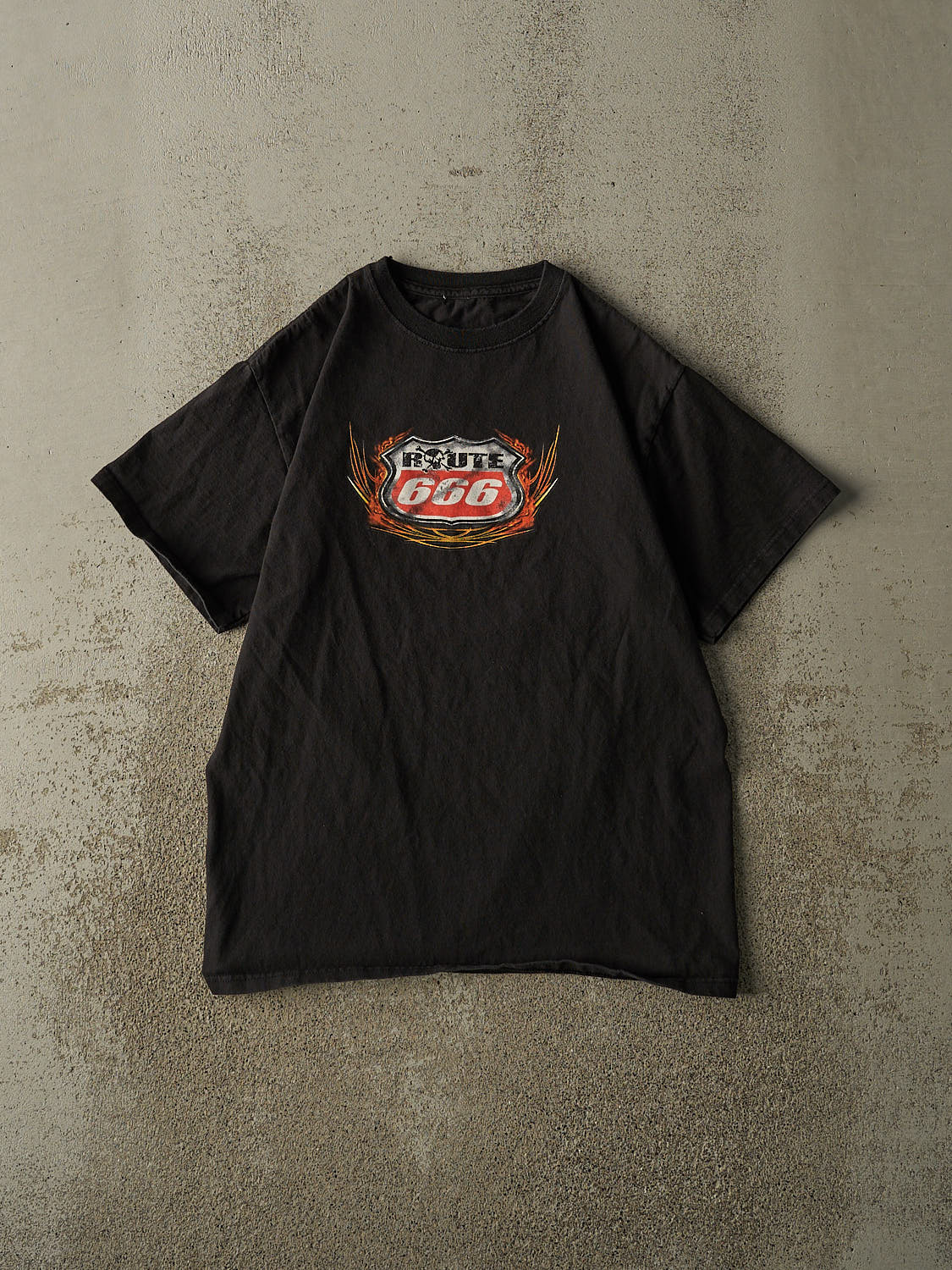 Vintage Y2K Black Route 666 Biker Tee (S/M)