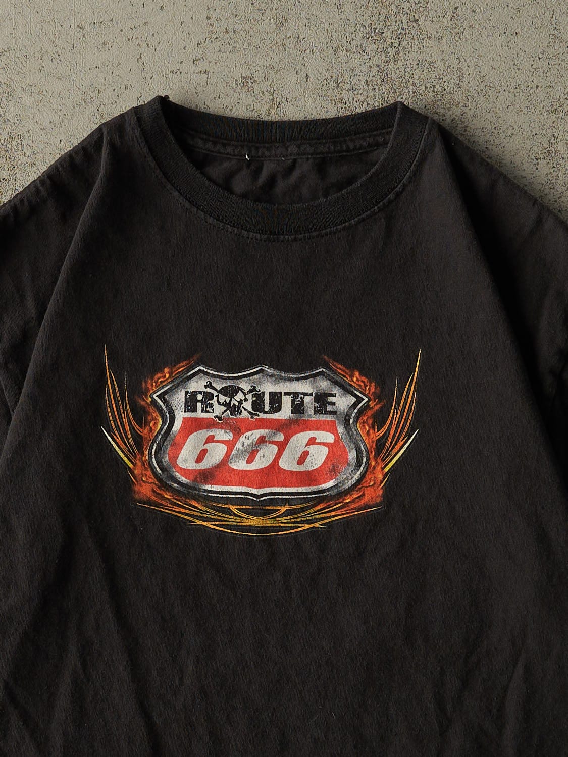 Vintage Y2K Black Route 666 Biker Tee (S/M)