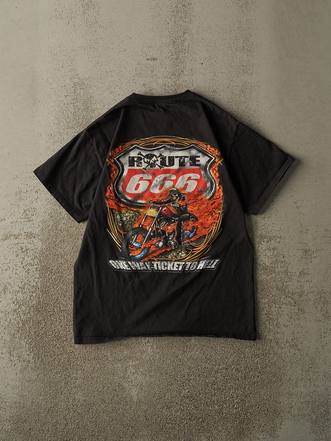 Vintage Y2K Black Route 666 Biker Tee (S/M)