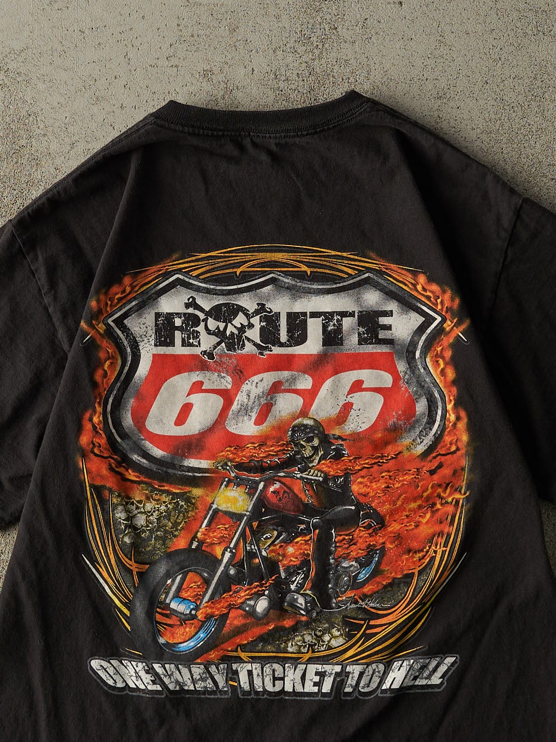 Vintage Y2K Black Route 666 Biker Tee (S/M)