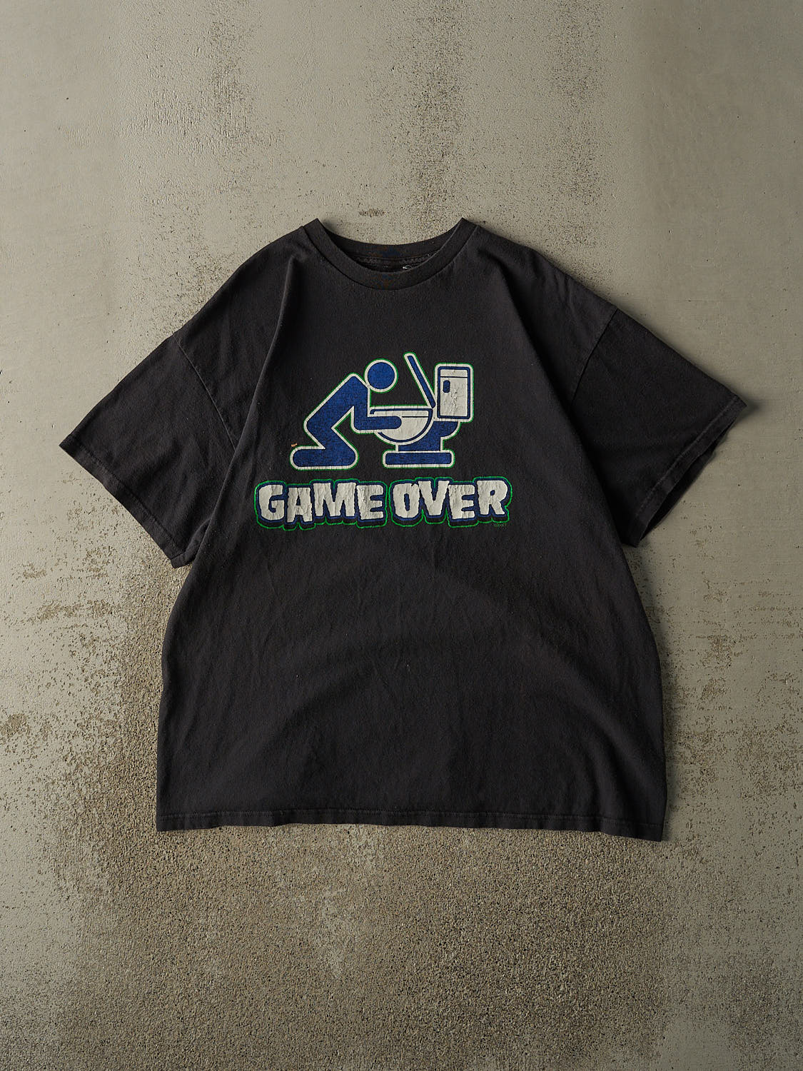 Vintage 90s Black Game Over Slogan Tee (XL)