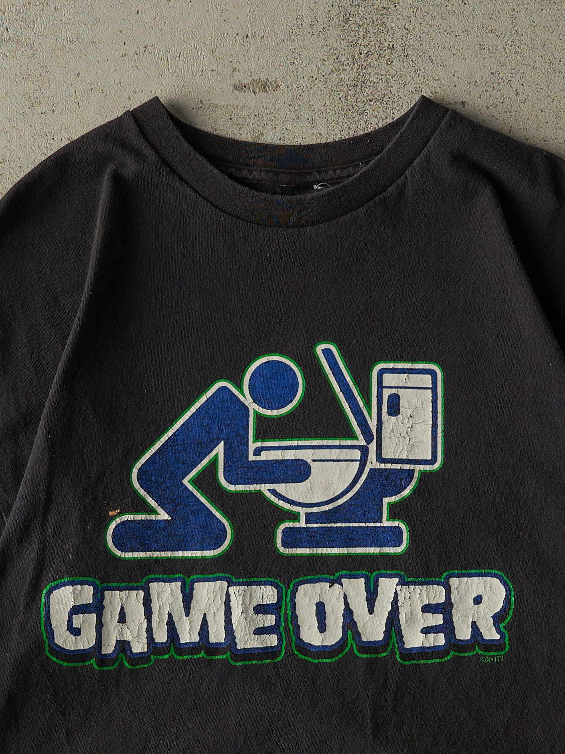 Vintage 90s Black Game Over Slogan Tee (XL)