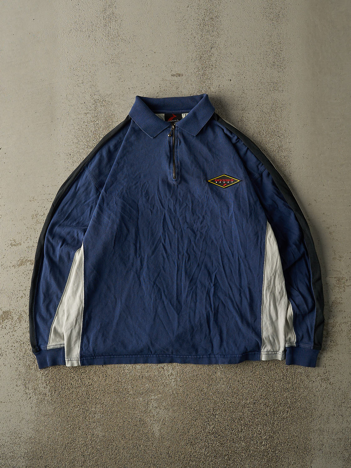 Vintage 90s Navy Blue & White Brooks Quarter Zip Long Sleeve (M/L)