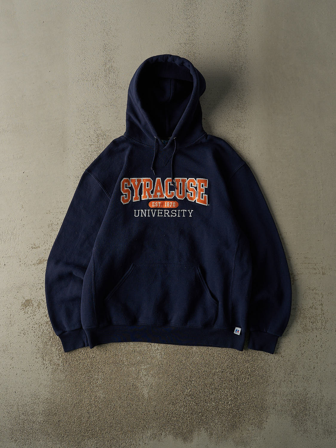 Vintage Y2K Navy Blue Russell Athletic Syracuse University Embroidered Hoodie (L/XL)