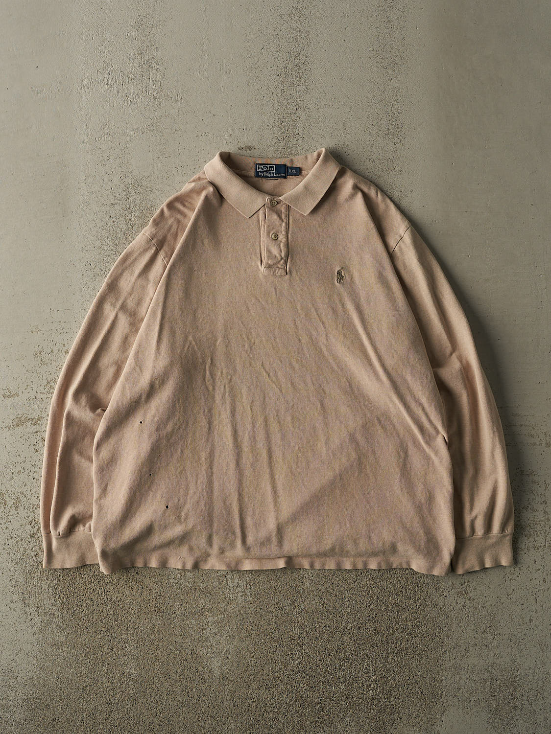 Vintage 90s Beige Polo Ralph Lauren Embroidered Quarter Button Long Sleeve (XL)