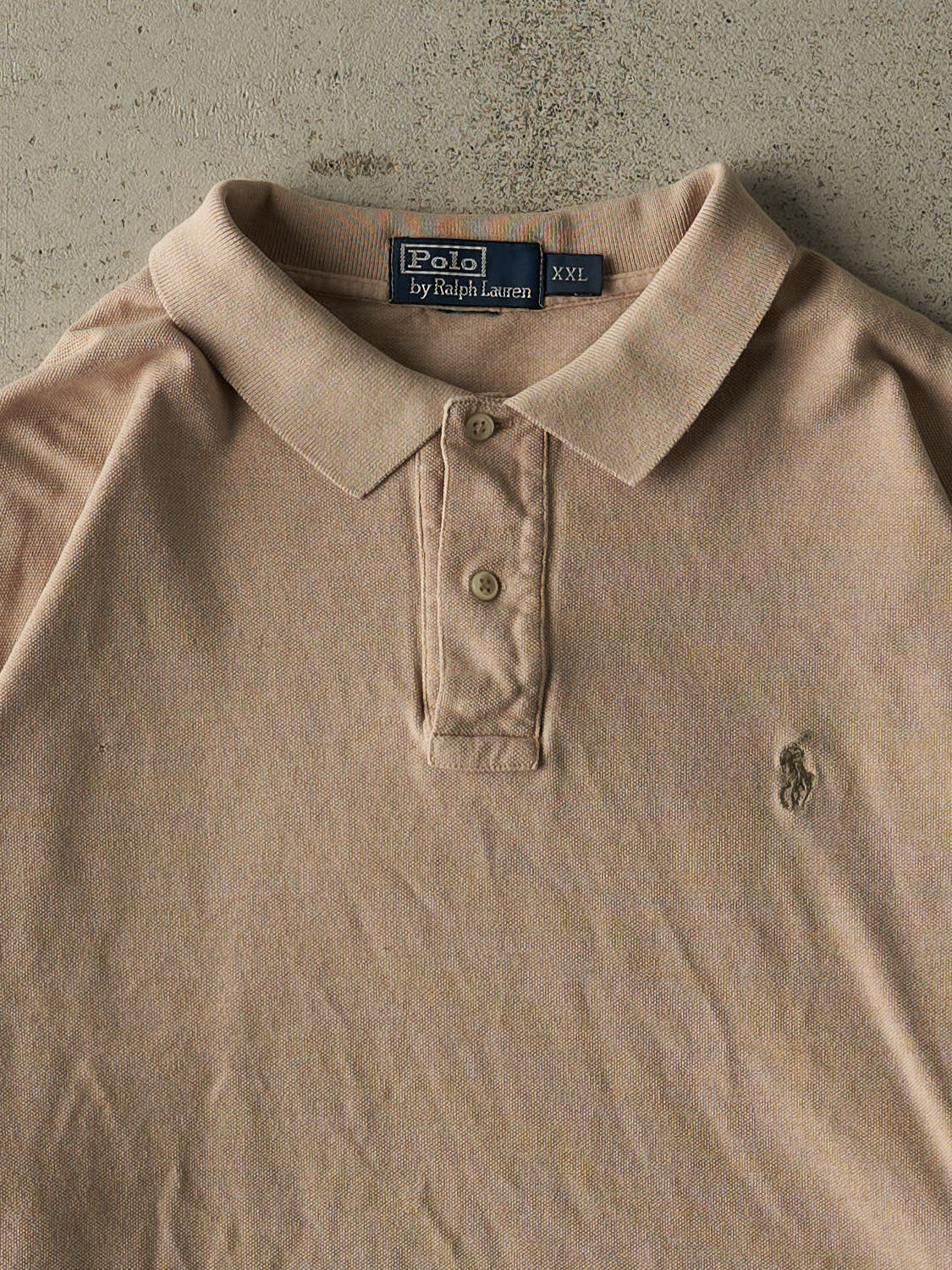Vintage 90s Beige Polo Ralph Lauren Embroidered Quarter Button Long Sleeve (XL)