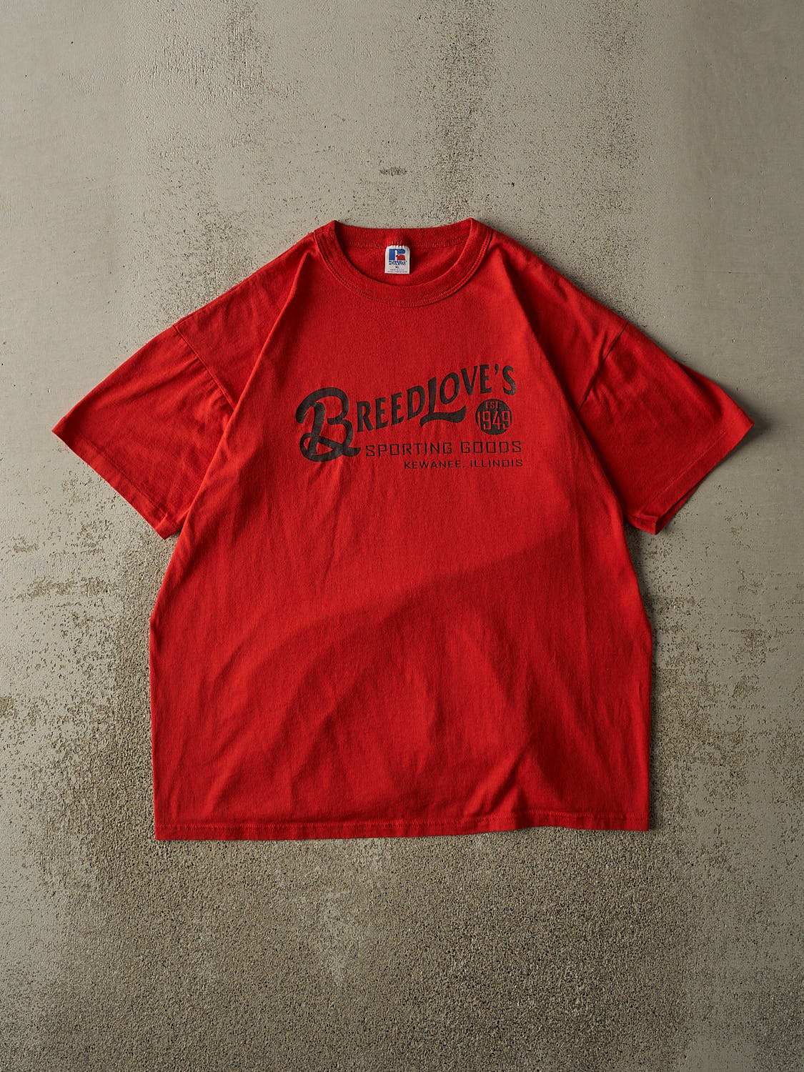 Vintage 80s Red Russell Athletic Breedlove's Sporting Goods Single Stitch Tee (L)