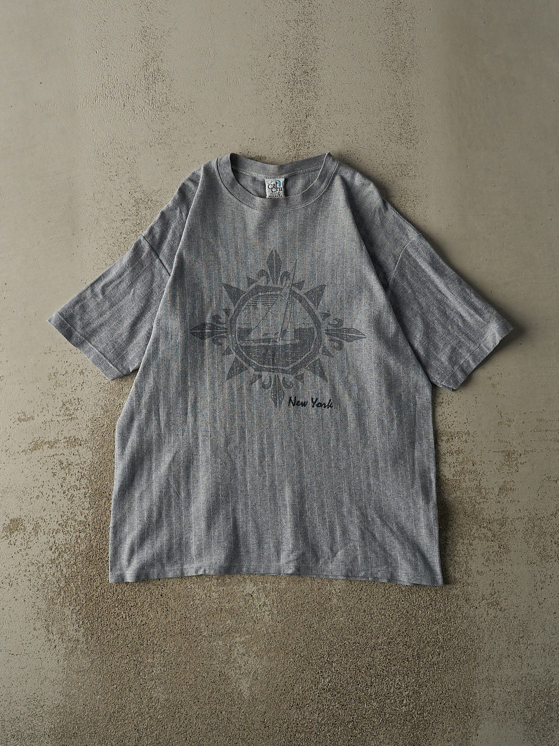 Vintage 80s Grey New York Textured Tee (L)