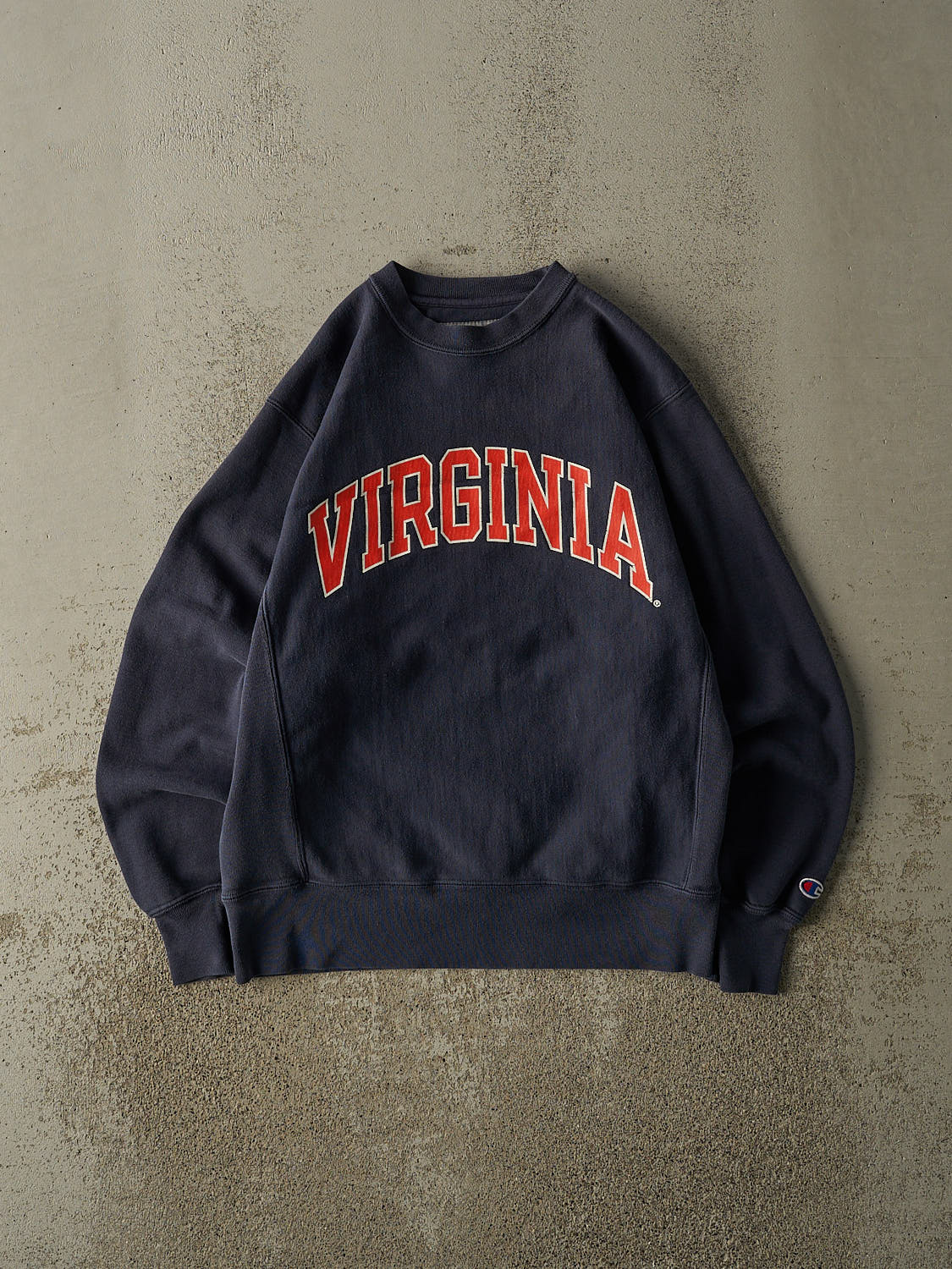Vintage 90s Faded Navy Champion Reverse Weave University of Virginia Crewneck (XS/S)