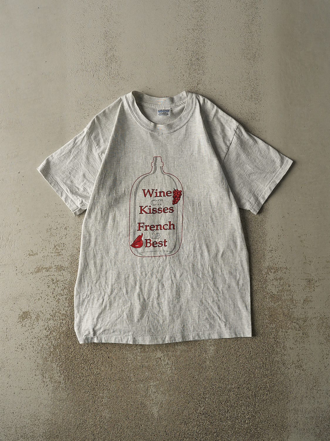 Vintage Y2K Heather Grey "French Is Best" Slogan Tee (M/L)