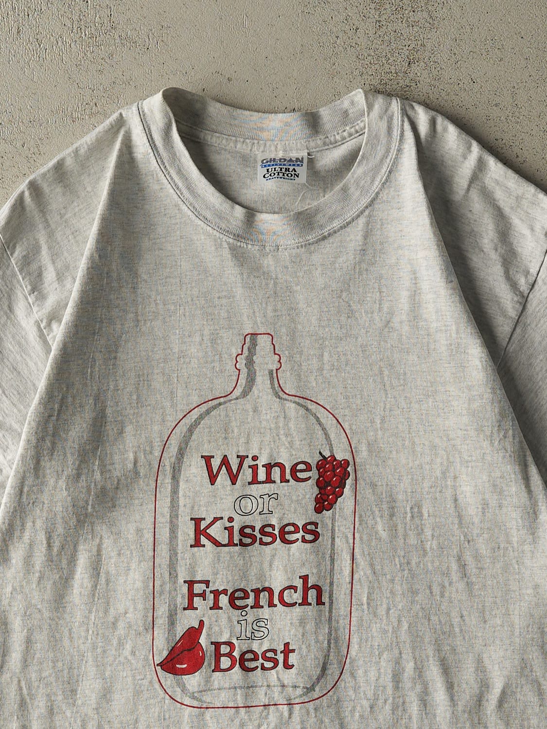Vintage Y2K Heather Grey "French Is Best" Slogan Tee (M/L)