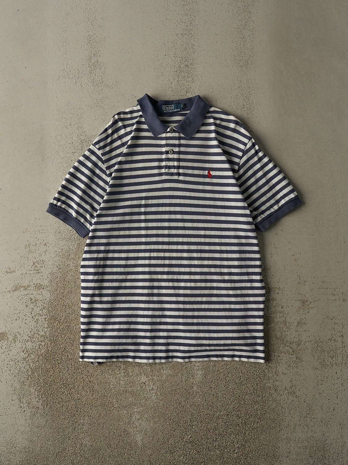 Vintage 90s White & Blue Polo Ralph Lauren Striped Tee (L)