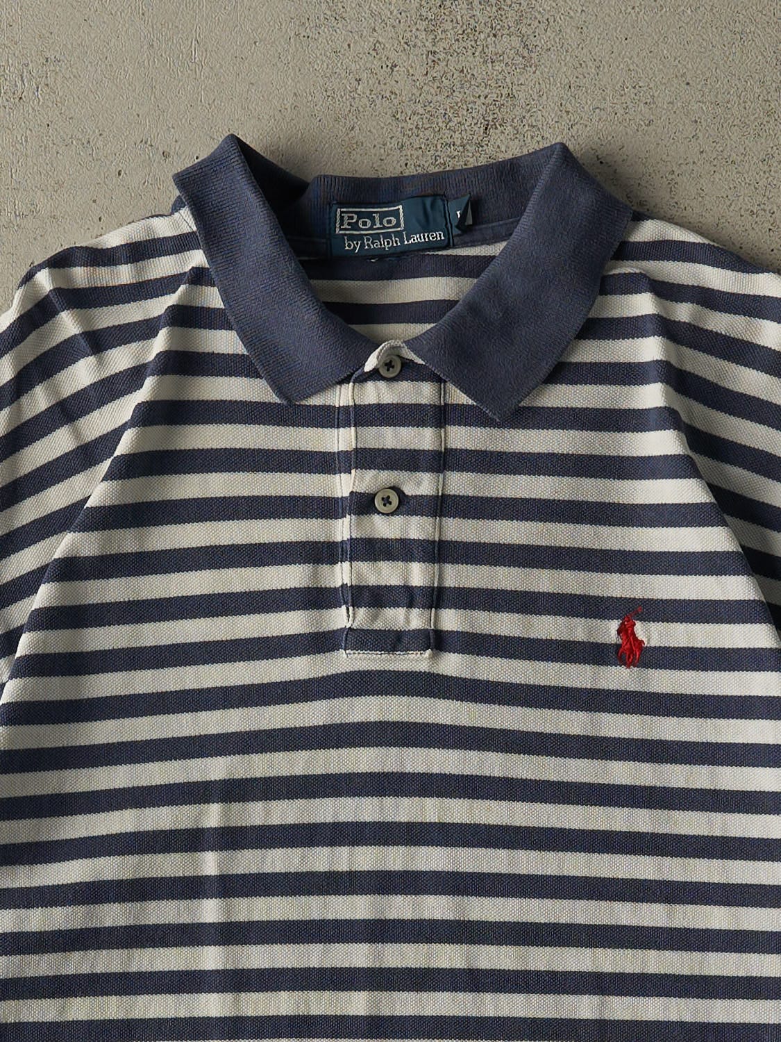 Vintage 90s White & Blue Polo Ralph Lauren Striped Tee (L)