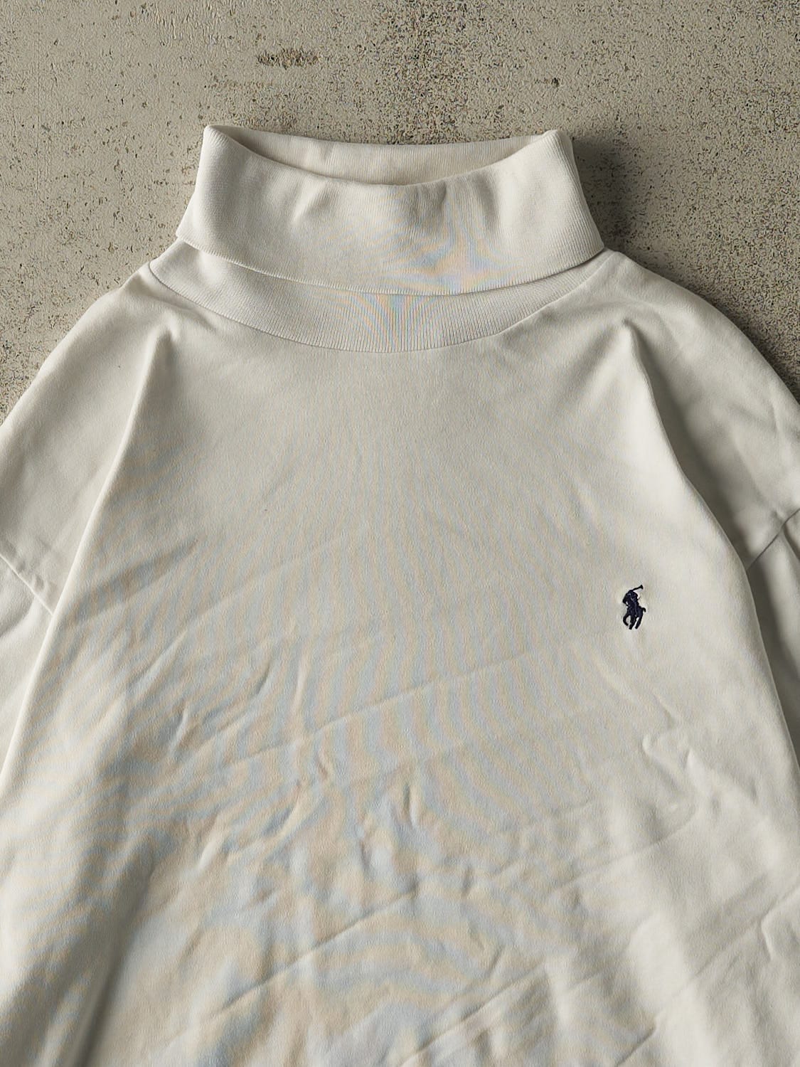 Vintage 90s White Polo Ralph Lauren Embroidered Turtleneck Long Sleeve (L/XL)