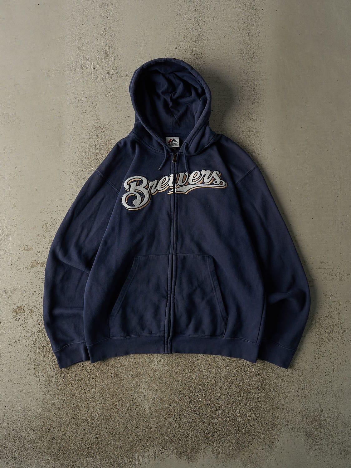 Vintage Y2K Navy Blue Milwaukee Brewers Embroidered Zip Up Hoodie (M/L)