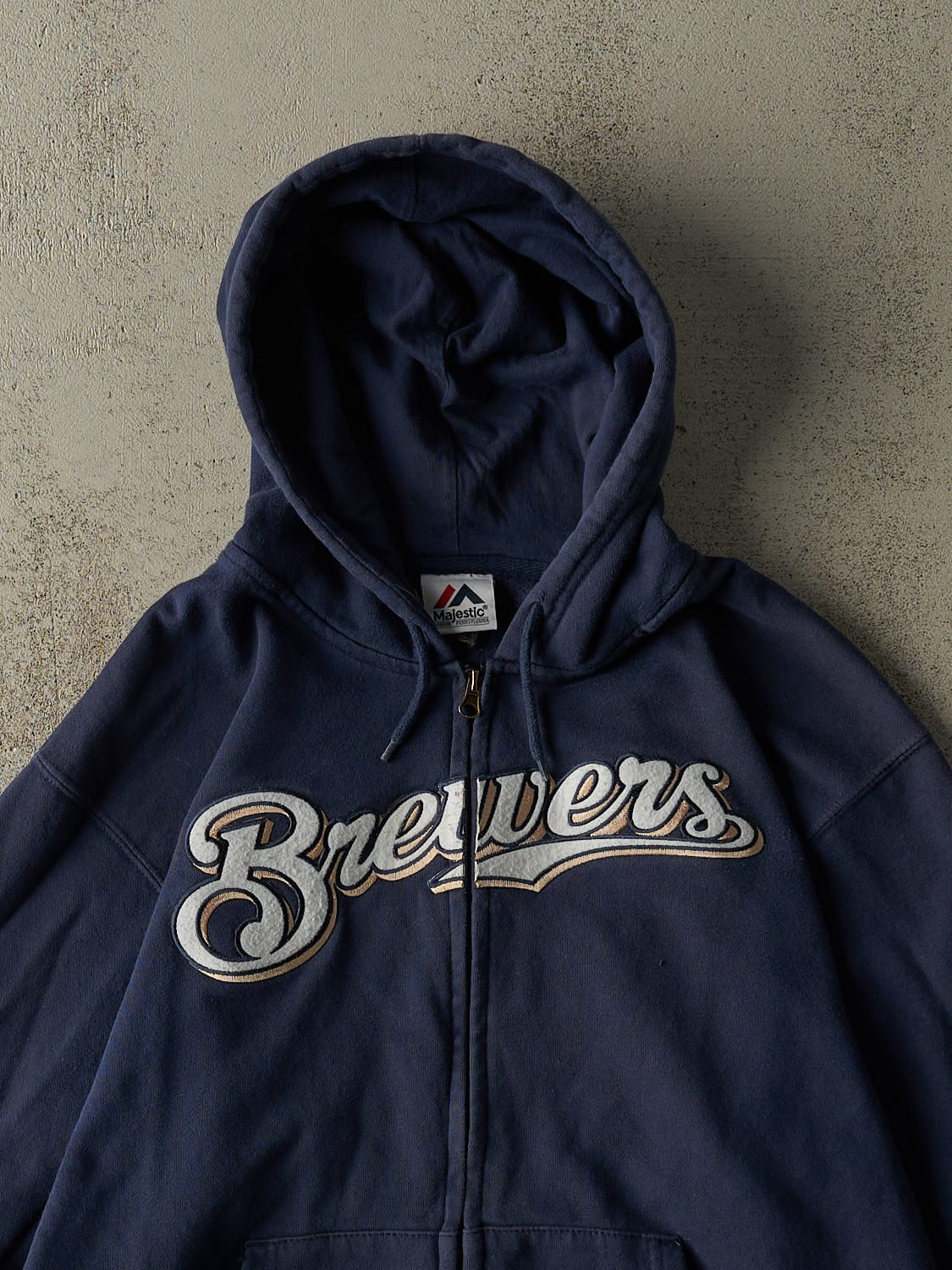 Vintage Y2K Navy Blue Milwaukee Brewers Embroidered Zip Up Hoodie (M/L)
