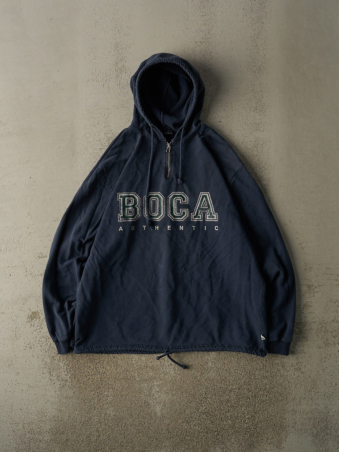 Vintage 90s Navy Blue Boca Quarter Zip Hoodie (L/XL)
