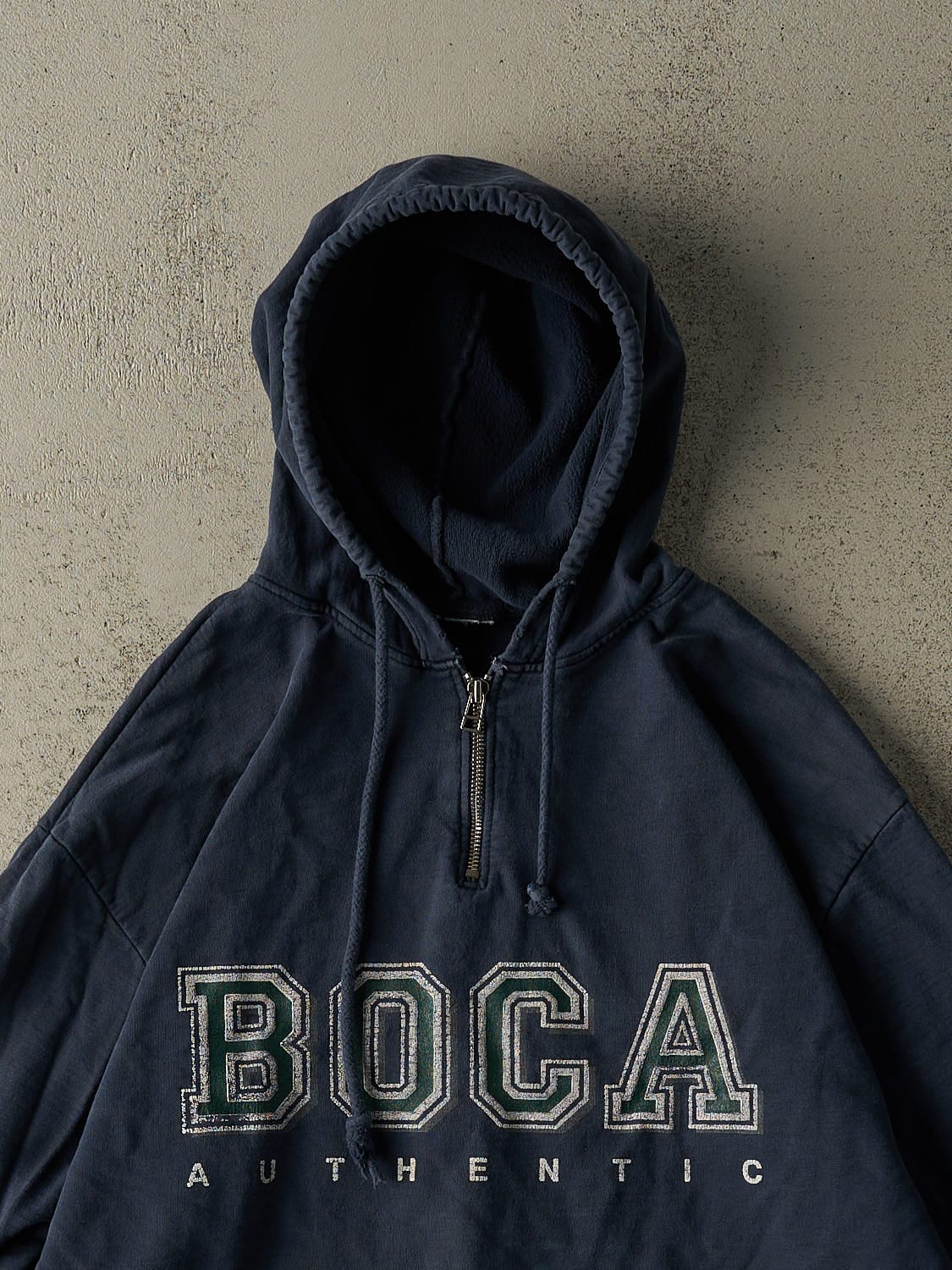 Vintage 90s Navy Blue Boca Quarter Zip Hoodie (L/XL)