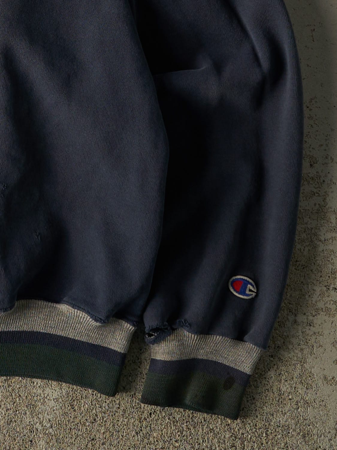 Vintage 90s Navy Blue Champion Embroidered Ribbed Crewneck (L/XL)