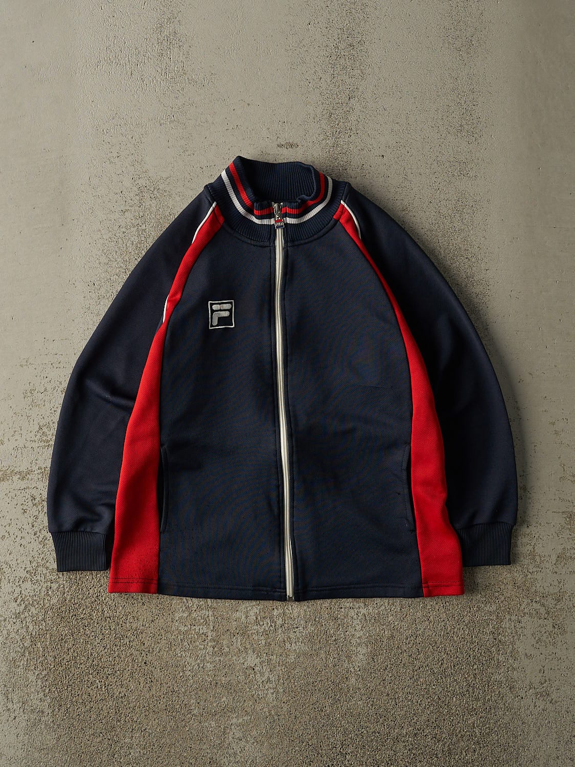 Vintage 90s Navy Blue & Red Fila Zip Up Track Sweater (XXS/XS)