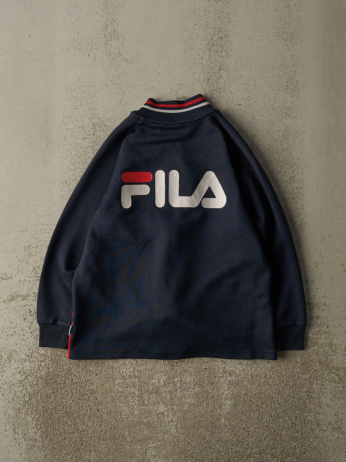Vintage 90s Navy Blue & Red Fila Zip Up Track Sweater (XXS/XS)