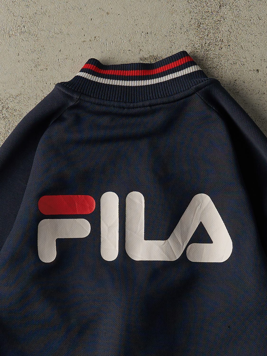 Vintage 90s Navy Blue & Red Fila Zip Up Track Sweater (XXS/XS)
