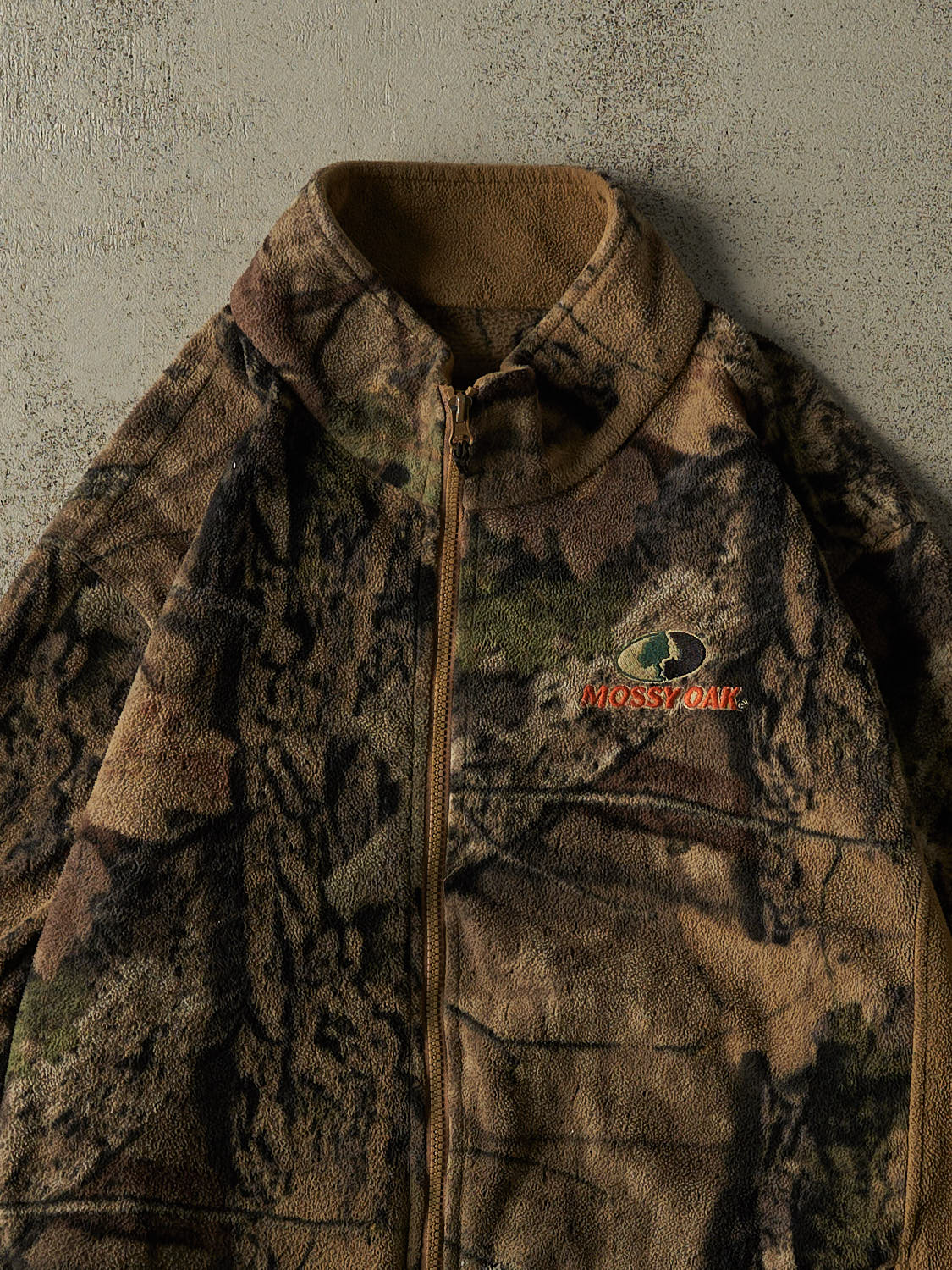 Vintage 90s Camo Mossy Oak Embroidered Zip Up Fleece (XL)
