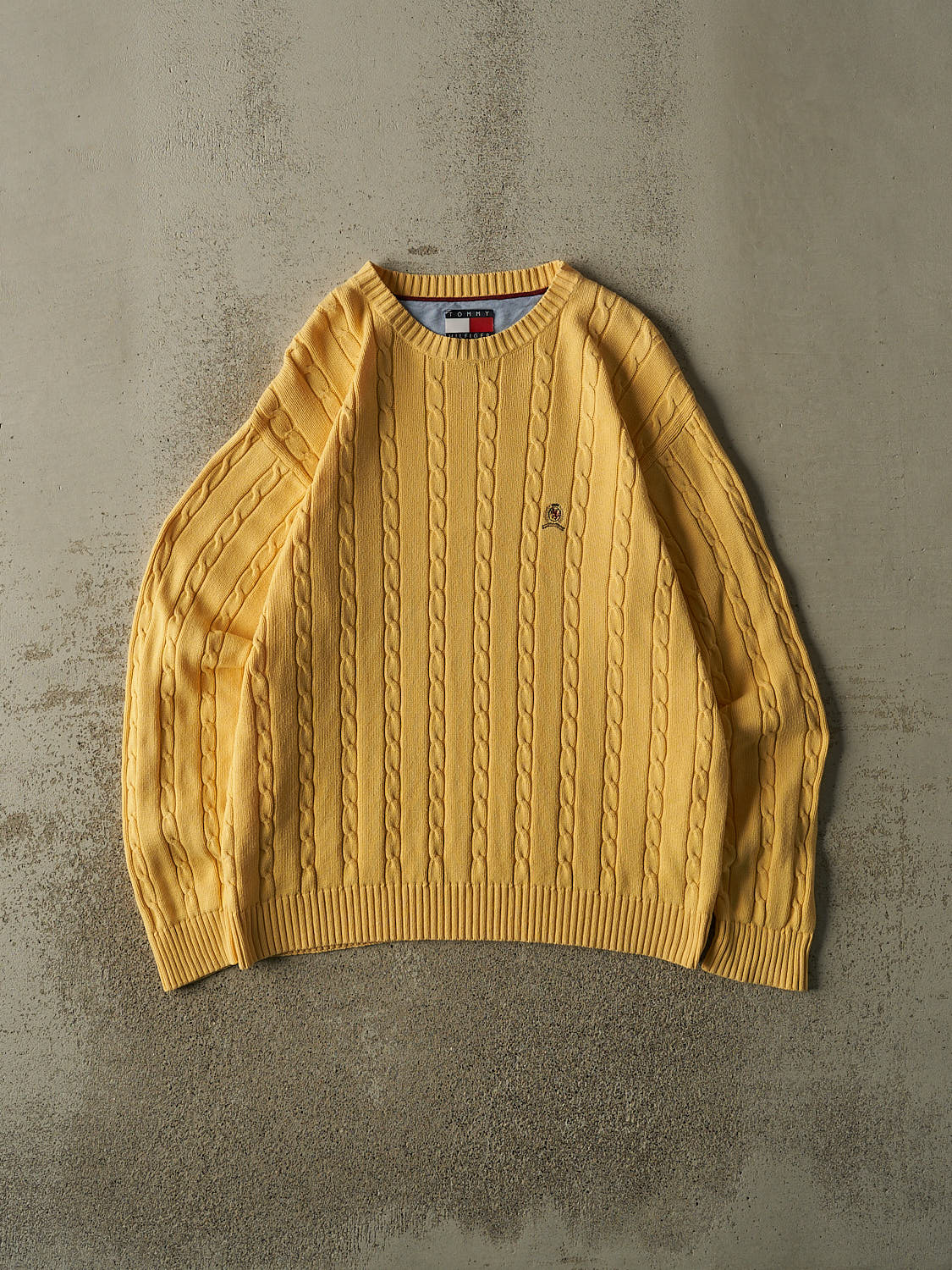 Vintage 90s Yellow Tommy Hilfiger Cable Knit (L)
