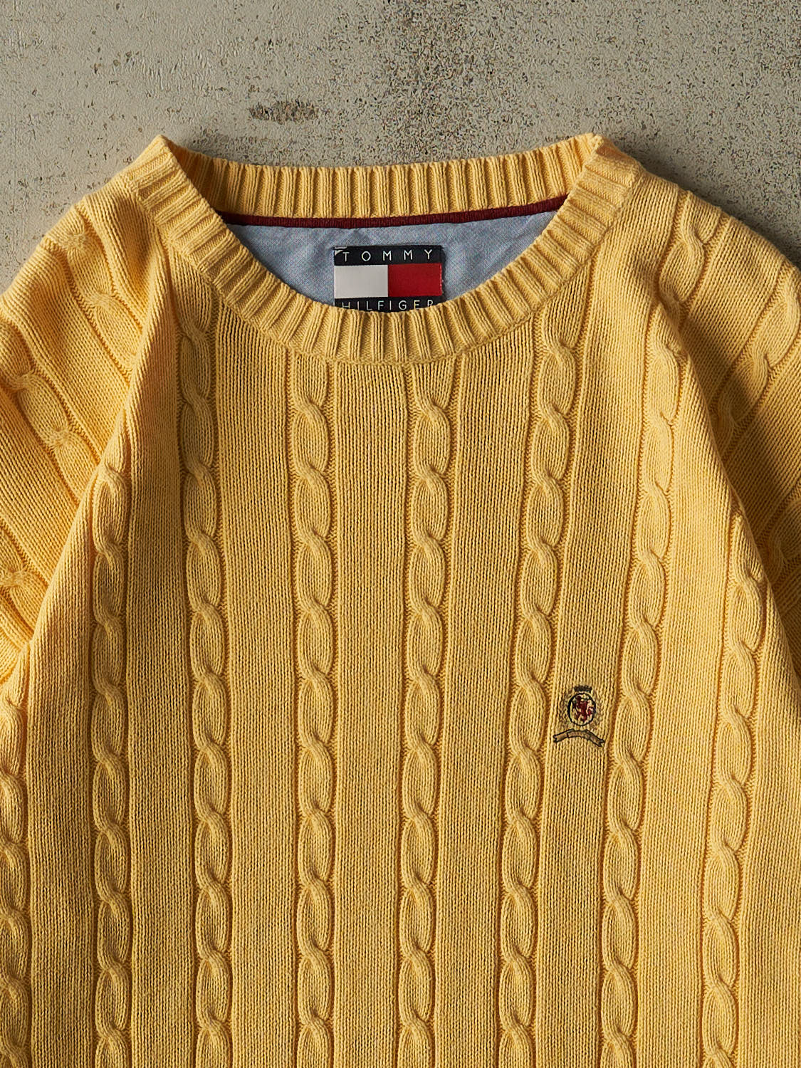 Vintage 90s Yellow Tommy Hilfiger Cable Knit (L)