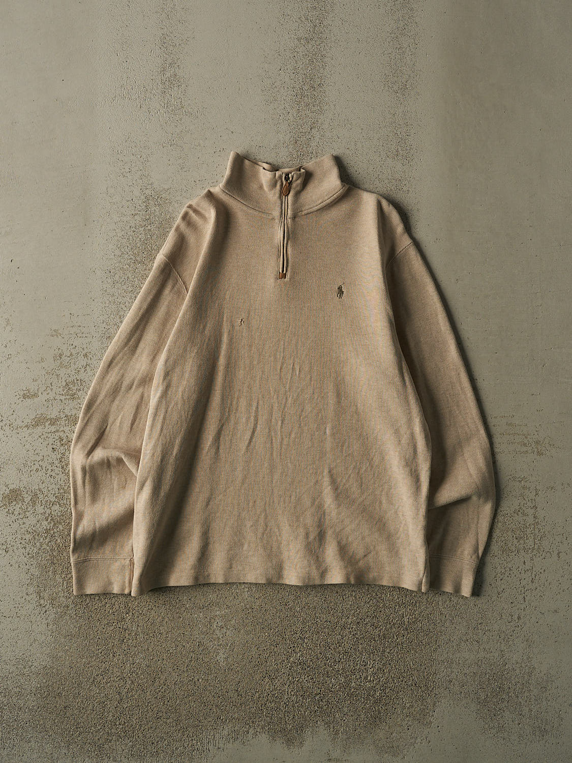 Vintage 90s Beige Polo Quarter Zip Knit (XL)