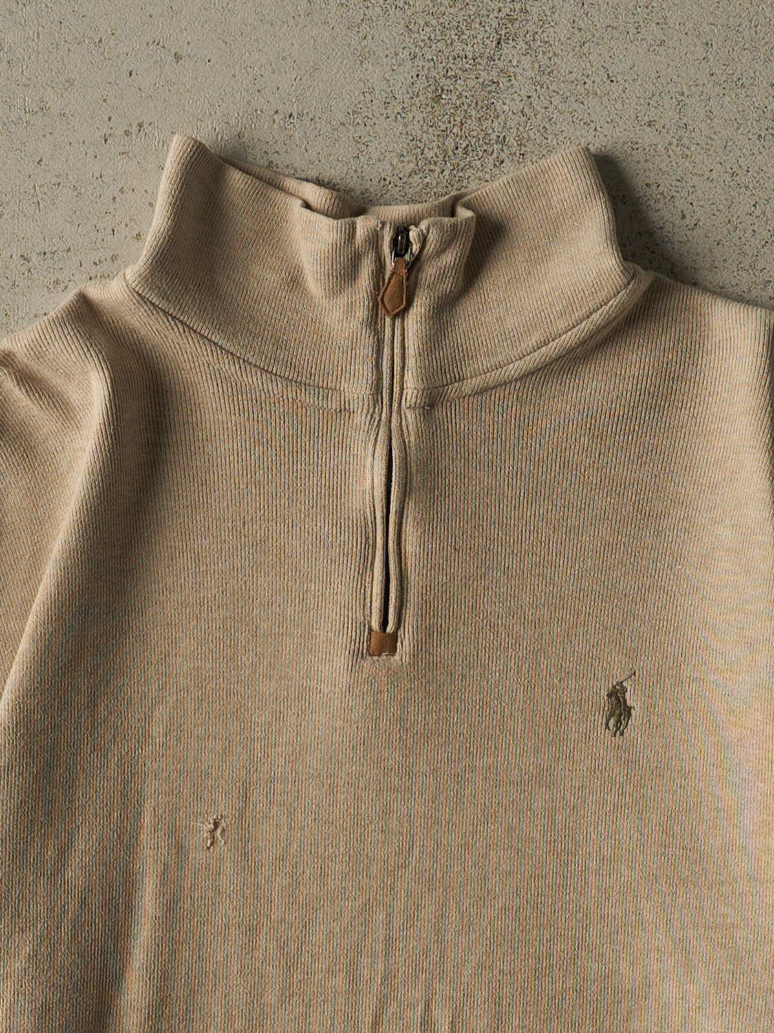Vintage 90s Beige Polo Quarter Zip Knit (XL)