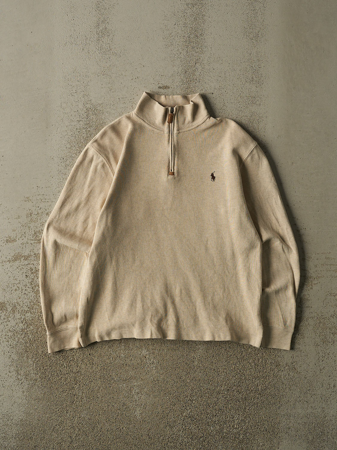 Vintage 90s Beige Polo Quarter Zip Knit (S/M)