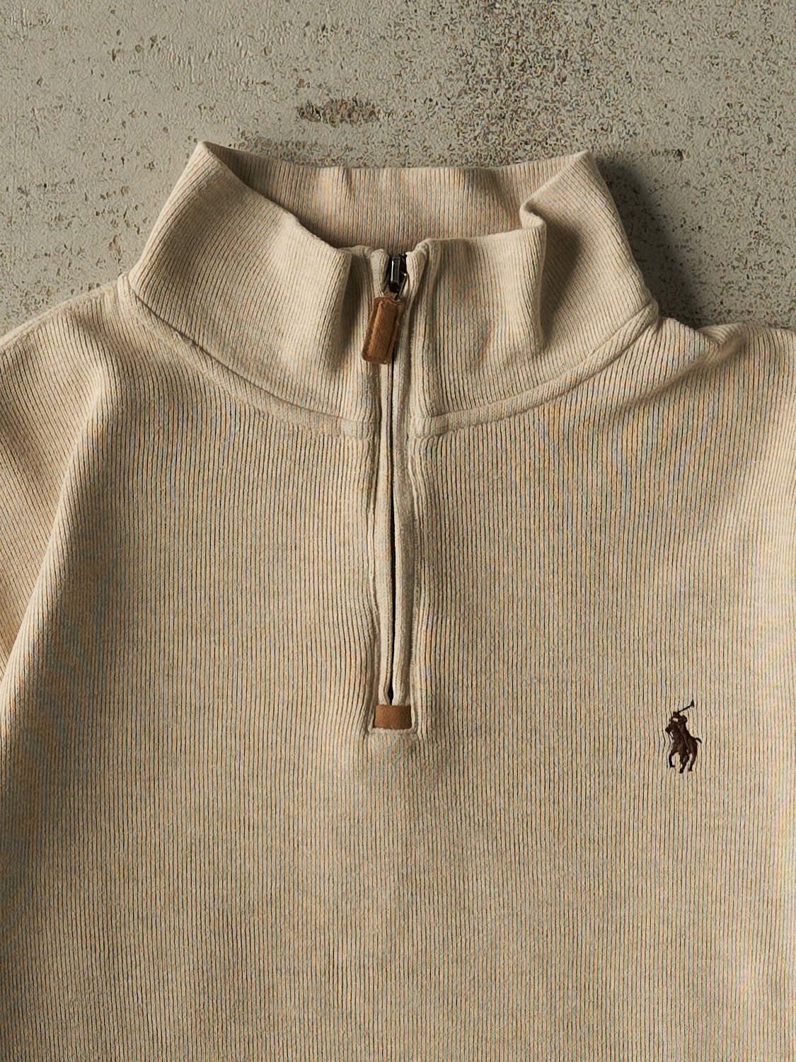 Vintage 90s Beige Polo Quarter Zip Knit (S/M)