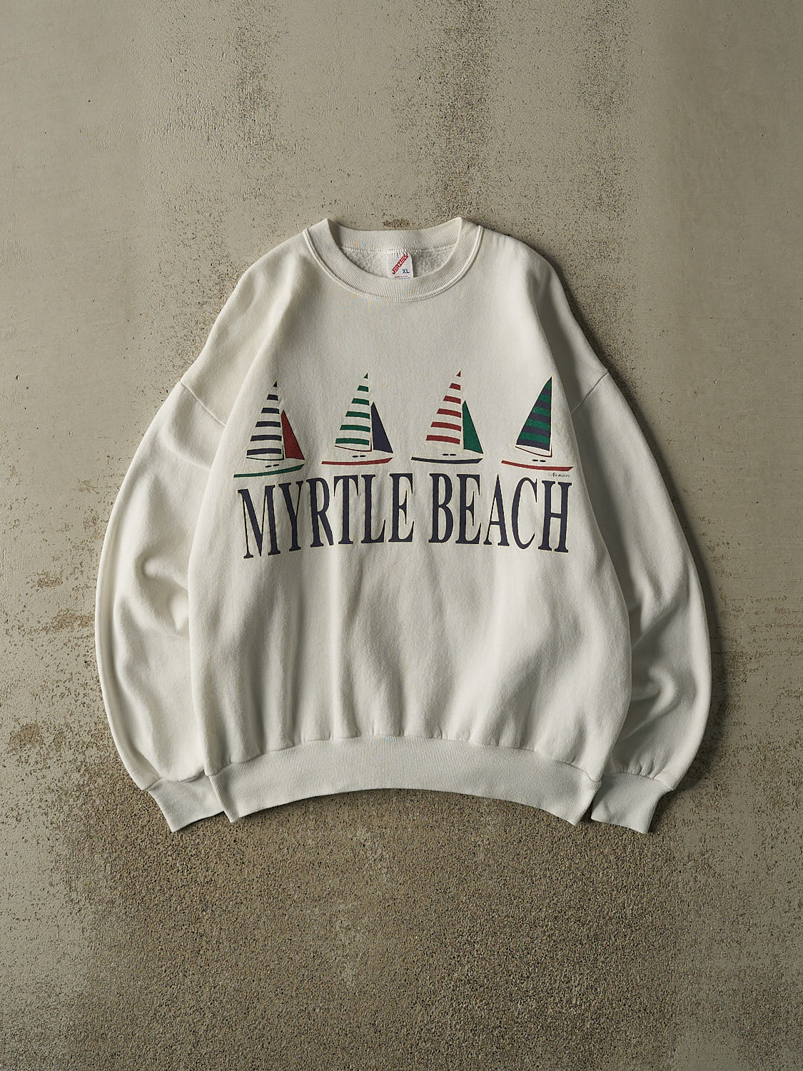 Vintage 80s White Myrtle Beach Sail Boat Crewneck (L/XL)
