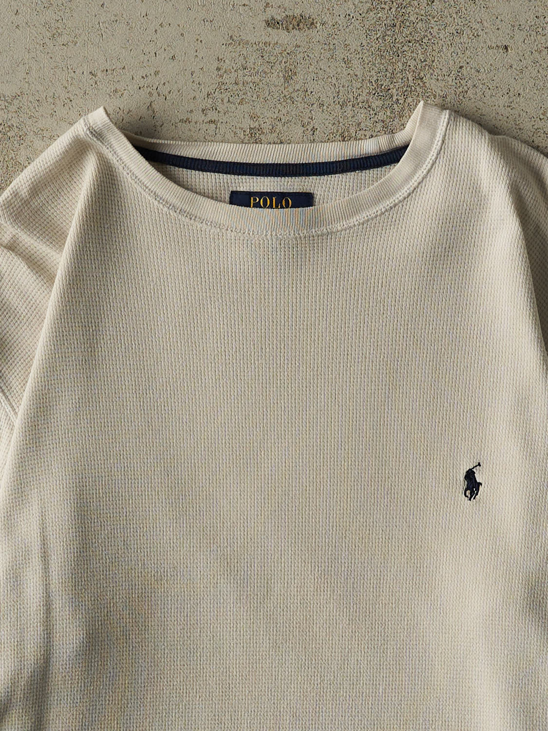 Vintage Y2K Beige Polo Thermal Long Sleeve (M)