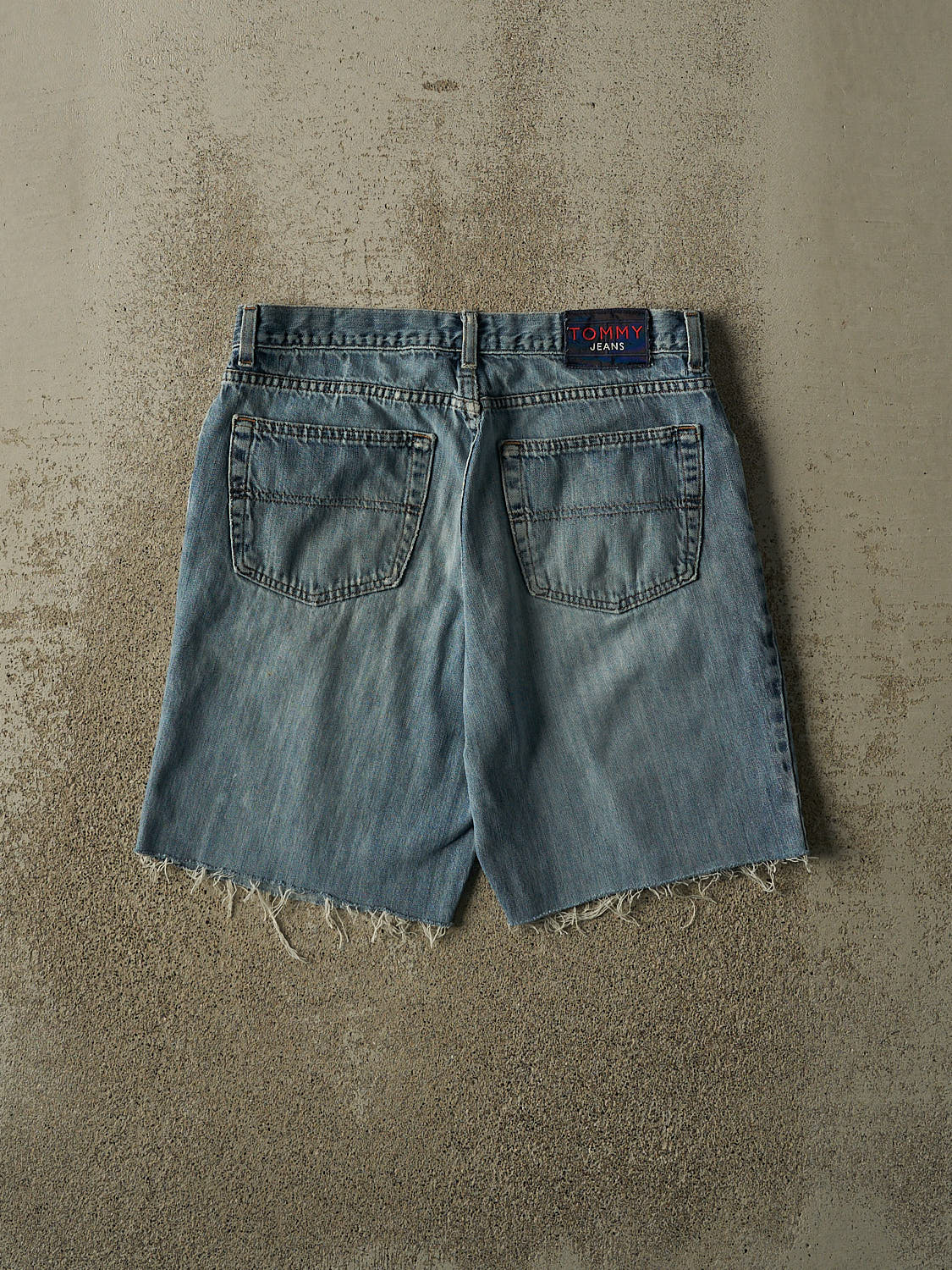 Vintage 90s Mid Wash Tommy Hilfiger Cut Off Jean Shorts (33x9)