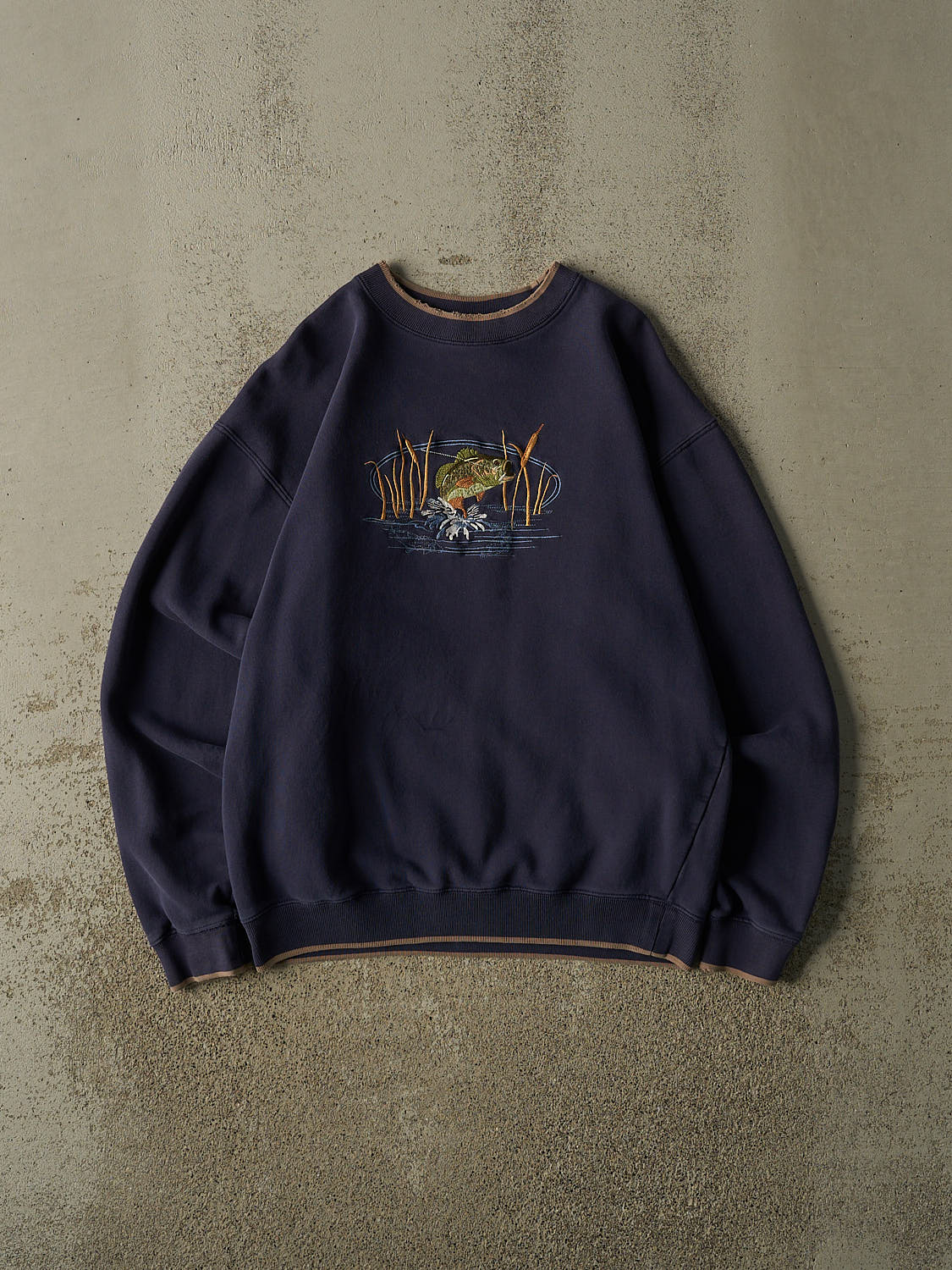 Vintage 90s Navy Blue Fish Embroidered Crewneck (M/L)