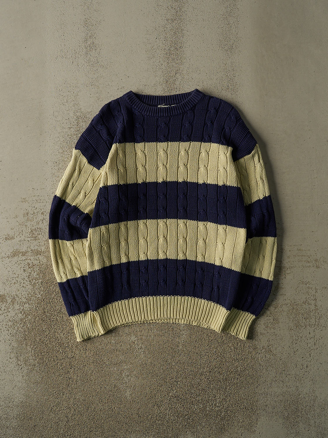 Vintage 90s Navy Blue Striped Cable Knit (M/L)