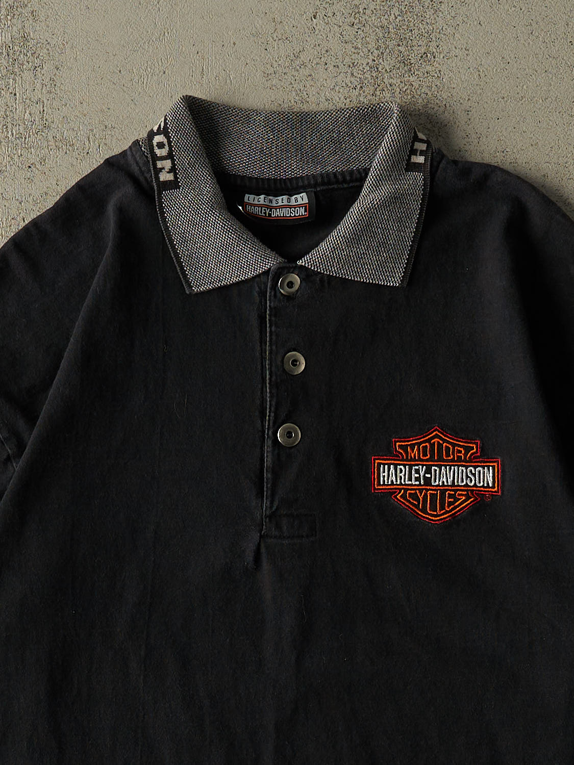 Vintage 90s Black Harley Davidson Quarter Button Tee (XL/XXL)