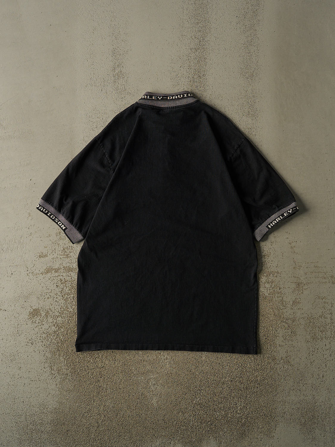 Vintage 90s Black Harley Davidson Quarter Button Tee (XL/XXL)