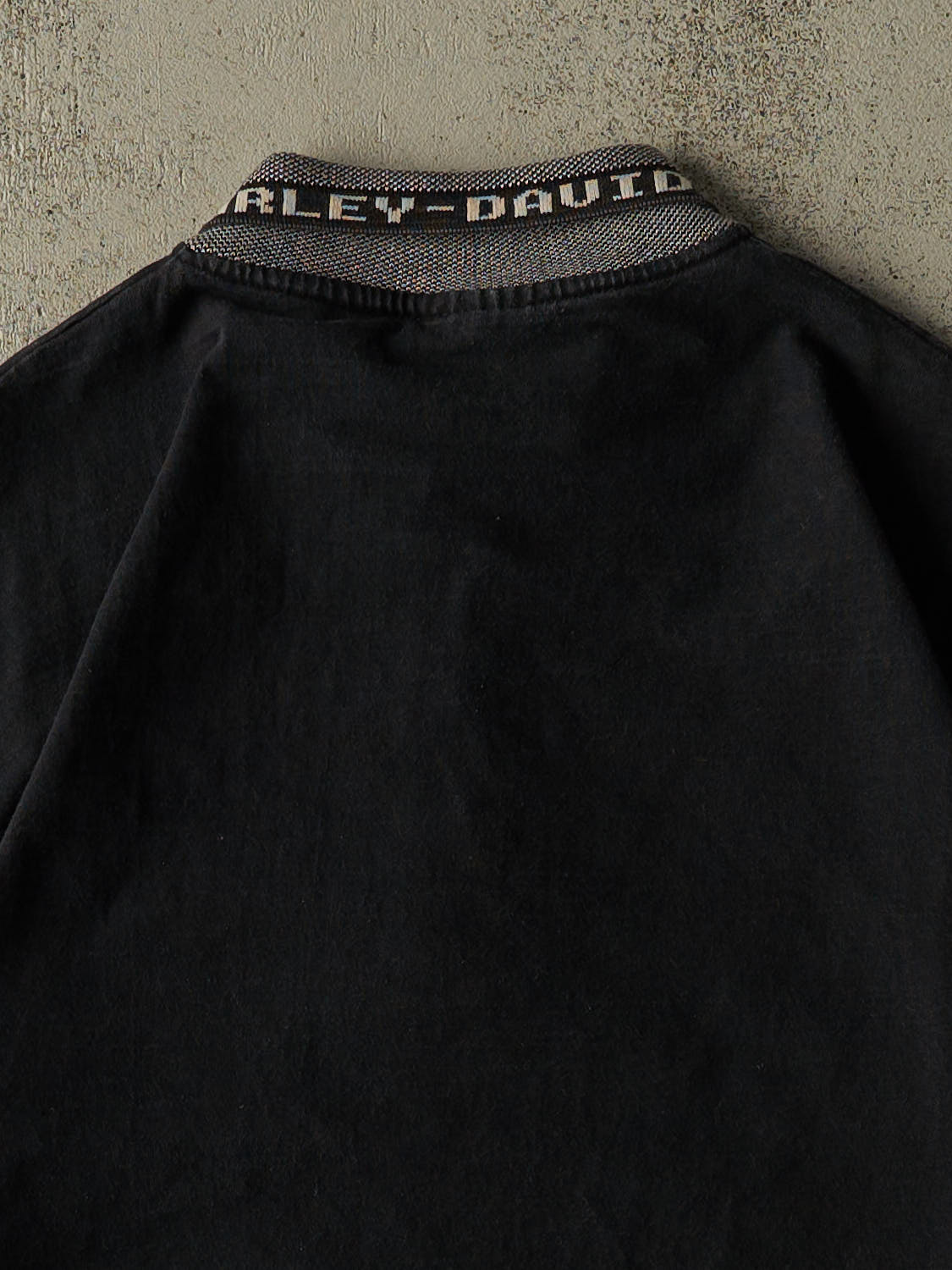 Vintage 90s Black Harley Davidson Quarter Button Tee (XL/XXL)